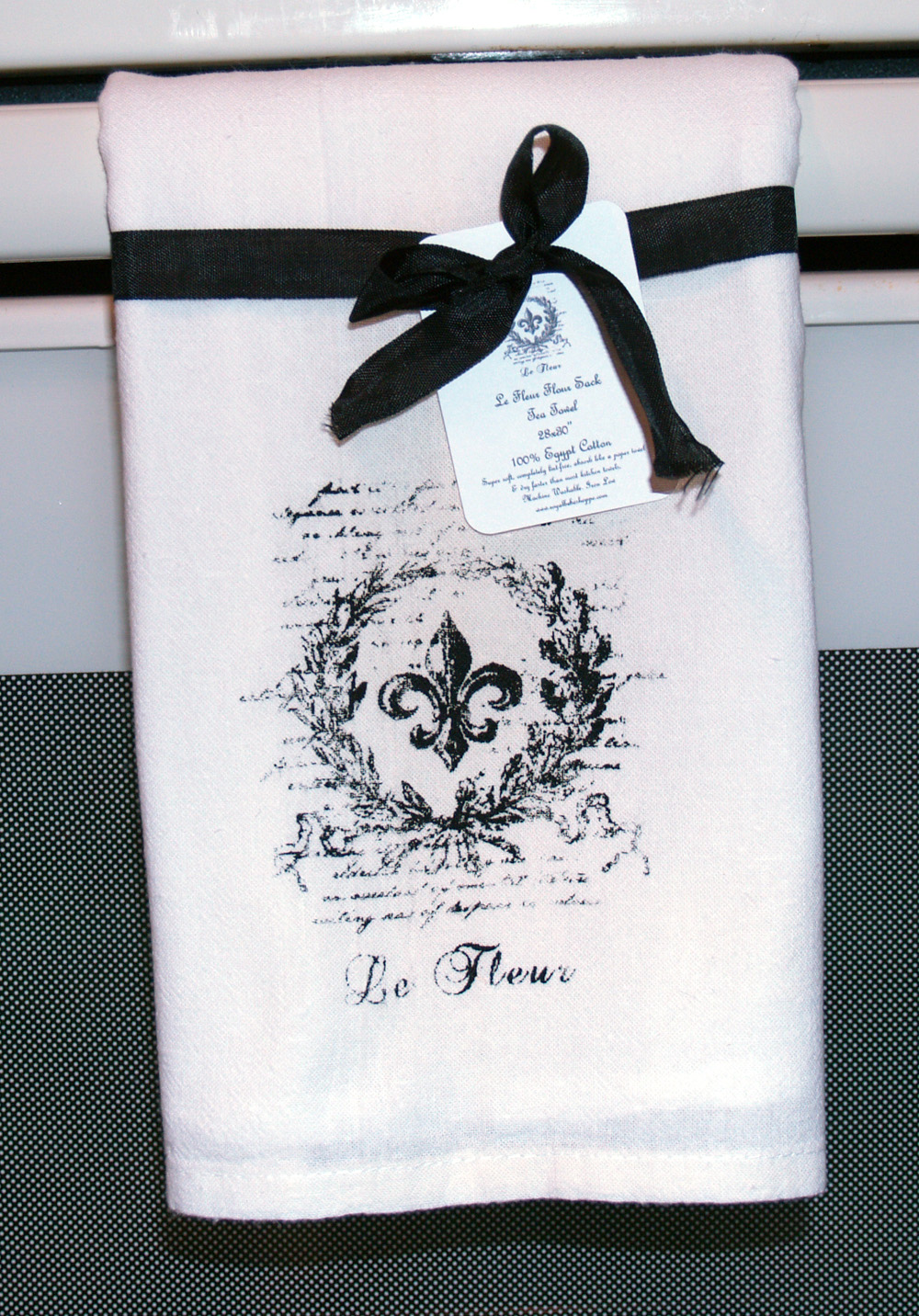 French Market Le Fleur De Lis French Handwriting Ornate Egypt Cotton Flour Sack Tea Towel