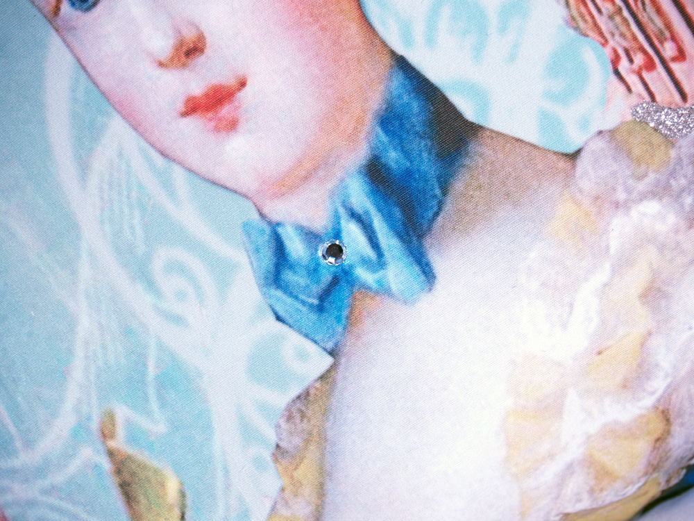 HUGE Let Them Eat Cake Marie Antoinette French Ornate Pillow Cover with Rhinestone and German Glass Glitter - Home Decor