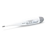 Beurer FT 09 Thermomètre numérique et corporel, résistant à l'eau, écran LCD, signal acoustique, sans verre, couleur blanc