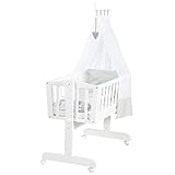 roba Berceau Complet 'Heartbreaker' 40x90 cm - avec Fonction Basculante et Fixe - Équipement Textile Inclus - Bois Laqué Blanc - Motif Ours