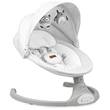 MoMi KENANI Transat balancelle jusqu’à 9 kg, pliable, télécommande et Bluetooth pour smartphone, alimentation piles et secteur, harnais de sécurité 5 points, pare-soleil, moustiquaire