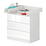 WOLTU Table à Langer + Commode avec 3 Tiroirs, Ensemble Meuble à langer pour Bébé, en Bois d'Ingénierie, Blanc + Blanc Brillant, 40x80x78cm