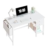 Lufeiya Petit bureau blanc avec tiroirs de 100 cm pour petit espace, bureau à domicile, bureau pour enfants, table d'écriture, bureau PC
