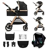 Kinderkraft ESME Poussette 3 en 1 avec porte-bébé Mink PRO I-Size, système de voyage, poussette bébé, poussette pliable, pour nouveau-né jusqu'à 4 ans, Noir