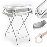 Baignoire Bébé Pliable Sur Pied – Grande Baignoire Xxl Avec Support/Thermomètre 2.0 / Siège Et Kit De Drainage – Bassine Bébé – Idéale Pour La Douche – De La Naissance À 3 Ans - Cadeau Bébé