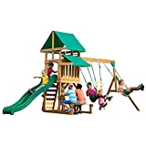 Backyard Discovery Belmont aire de jeux en bois | Avec balançoire / toboggan / bac de sable / pique-niquer | Maison enfant exterieur