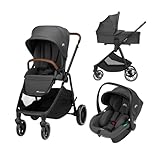 Bebeconfort Luvia Trio, Poussette 3 en 1, 0-4 ans (0-22 kg), Poussette bébé, Siège auto bébé, Nacelle, Pliage intelligent, Guidon réglable, Absorption des chocs sur les roues, Mineral Graphite