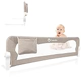 lionelo Eva barrière lit 150cm x 42cm, Pliage à 180 degrés Barriere de lit Anti-Chute, attachée avec des Ceintures de sécurité, Cadre en métal, Haute, Pliable, Stable et Durable (Beige)
