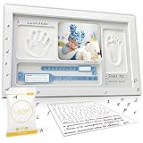 Lalfof® Cadre Empreinte Main Pied Bebe Personnalisable Avec NOM. Kit empreinte bebe. Idéal Comme Cadeau naissance garcon,Cadeau bebe naissance,Cadre empreinte bébé avec porte-bracelet de naissance