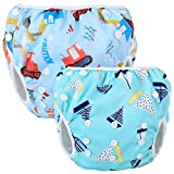 Teamoy Couches de Bain Lavables pour Bébé (2 Paquets) Pantalon de Couche en Tissu pour Garçons et Filles, Voiture à Outils + Voilier Bleu