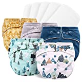 Couches Lavables Bébé, Lot de 5 Couches Lavable de Poche Ajustables + 5 Inserts pour Bébé Naissance Fille et Garçon (sportif)