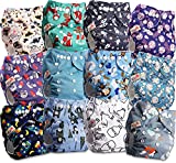 Littles & Bloomz Lot de 12 Bébé Couches Réutilisables en Tissu Couche Lavable à Poche avec Bouton Pression, FLP2-1204