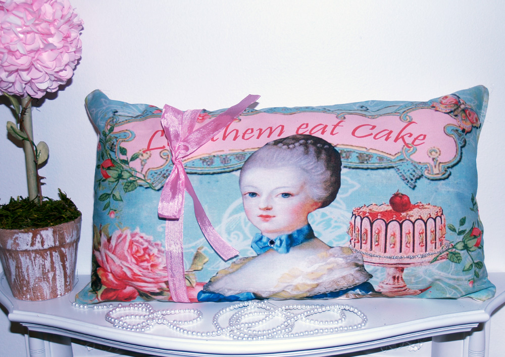 Let Them Eat Cake Shabby Marie Antoinette French Ornate Pillow with Rhinestone and German Glass Glitter - Home Decor